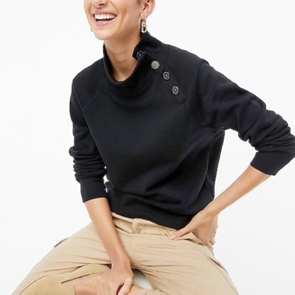 NWT J. Crew Wide Button Collar Pullover Sweatshirt Gray Black 3X